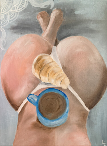 Painting titled "Breakfast in bed -…" by Elena Polak, Original Artwork, Oil Mounted on Wood Stretcher frame