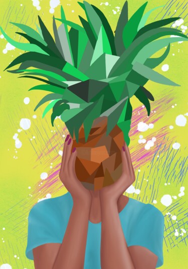 Arte digitale intitolato "Crazy pineapple - b…" da Elena Polak, Opera d'arte originale, Pittura digitale