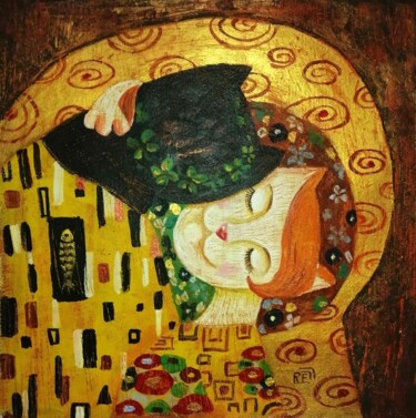 Malerei mit dem Titel "Kiss" von Elena Razina, Original-Kunstwerk, Acryl