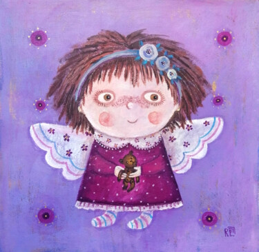 Картина под названием "Милый Ангел" - Елена Разина, Подлинное произведение искусства, Акрил Установлен на Деревянная рама дл…
