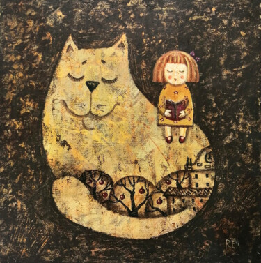 Картина под названием "Сказка для кота" - Елена Разина, Подлинное произведение искусства, Акрил Установлен на Деревянная рам…