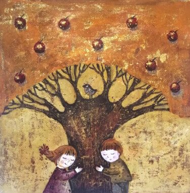 Painting titled "Когда деревья были…" by Elena Razina, Original Artwork, Acrylic Mounted on Wood Stretcher frame