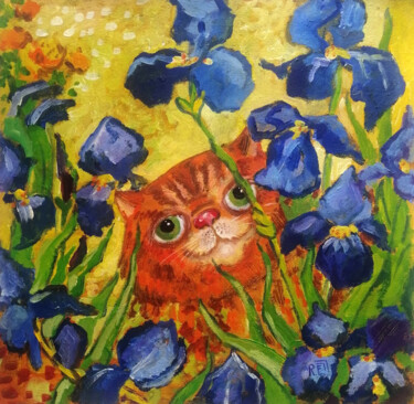 Картина под названием "Найди кота" - Елена Разина, Подлинное произведение искусства, Акрил Установлен на Деревянная рама для…