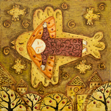 Painting titled "Полёт в детство" by Elena Razina, Original Artwork, Acrylic Mounted on Wood Stretcher frame