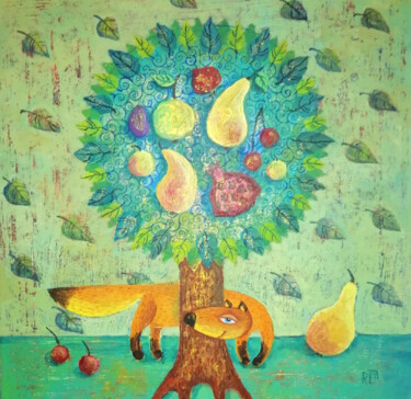 Painting titled "Чудо Дерево" by Elena Razina, Original Artwork, Acrylic Mounted on Wood Stretcher frame