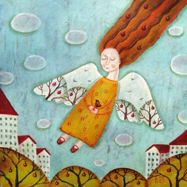 Painting titled "Полёт за мечтой" by Elena Razina, Original Artwork, Acrylic Mounted on Wood Stretcher frame