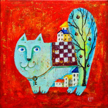 Картина под названием "Хозяин дома" - Елена Разина, Подлинное произведение искусства, Акрил Установлен на Деревянная рама дл…