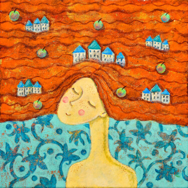Pintura titulada "Молодые яблочки" por Elena Razina, Obra de arte original, Acrílico Montado en Bastidor de camilla de madera
