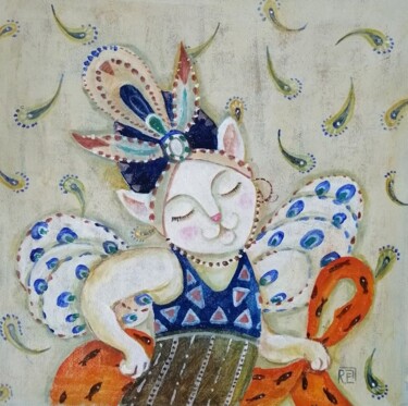 Peinture intitulée "Сон кошки Бакста" par Елена Разина, Œuvre d'art originale, Acrylique Monté sur Châssis en bois