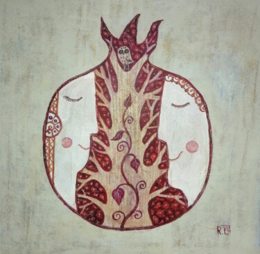 Картина под названием "Гранат" - Елена Разина, Подлинное произведение искусства, Акрил Установлен на Деревянная рама для нос…