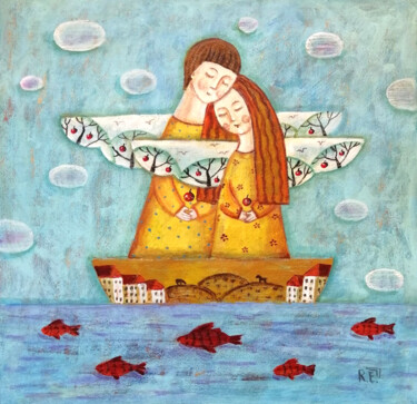 Картина под названием "Река времени" - Елена Разина, Подлинное произведение искусства, Акрил Установлен на Деревянная рама д…