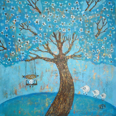 Картина под названием "Бирюзовые сны" - Елена Разина, Подлинное произведение искусства, Акрил Установлен на Деревянная рама…