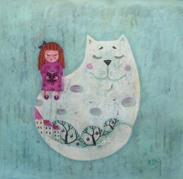 Картина под названием "Сказка про Кота" - Елена Разина, Подлинное произведение искусства, Акрил Установлен на Деревянная рам…