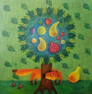 Pittura intitolato "Fairytale tree" da Elena Razina, Opera d'arte originale, Acrilico Montato su Telaio per barella in legno