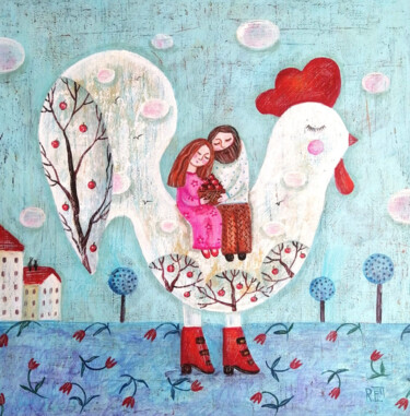 绘画 标题为“Family happiness” 由Елена Разина, 原创艺术品, 丙烯 安装在木质担架架上