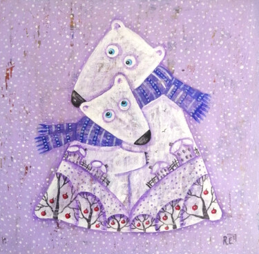Painting titled "Snow tenderness" by Elena Razina, Original Artwork, Acrylic Mounted on Wood Stretcher frame