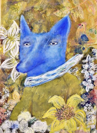 Картина под названием "Blue wolf" - Елена Разумкова, Подлинное произведение искусства, Акрил