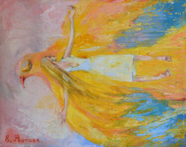Картина под названием "Fly. Big bird." - Elena Reutova, Подлинное произведение искусства, Масло Установлен на Деревянная рам…