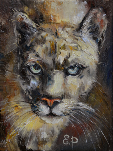 Painting titled "Portrait Of A Couga…" by Elena Reutova, Original Artwork, Oil Mounted on Wood Stretcher frame