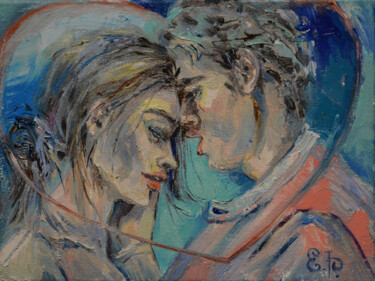 Painting titled "Loved ones in the h…" by Elena Reutova, Original Artwork, Oil Mounted on Wood Stretcher frame