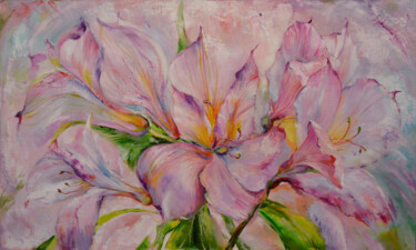 Painting titled "Melody of flowers." by Elena Reutova, Original Artwork, Oil Mounted on Wood Stretcher frame