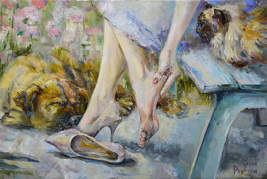 Painting titled "Summer day with a d…" by Elena Reutova, Original Artwork, Oil Mounted on Wood Stretcher frame