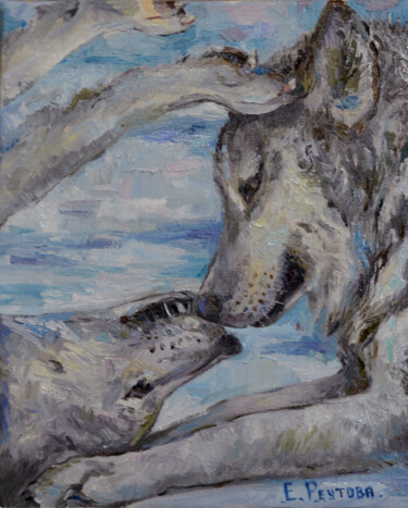 Peinture intitulée "Picture game of wol…" par Elena Reutova, Œuvre d'art originale, Huile Monté sur Châssis en bois