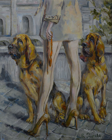 Painting titled "Stunning owner of l…" by Elena Reutova, Original Artwork, Oil Mounted on Wood Stretcher frame