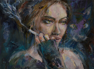 Painting titled "Personal thoughts o…" by Elena Reutova, Original Artwork, Oil Mounted on Wood Stretcher frame