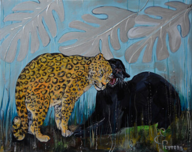 Painting titled "Spotted and black l…" by Elena Reutova, Original Artwork, Acrylic Mounted on Wood Stretcher frame