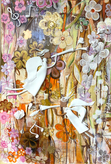 Pintura titulada "Floral abstraction…" por Elena Reutova, Obra de arte original, Acrílico Montado en Bastidor de camilla de…