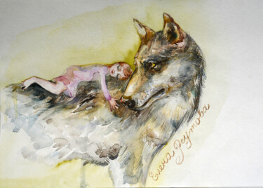 Painting titled "A girl and her lovi…" by Elena Reutova, Original Artwork, Watercolor