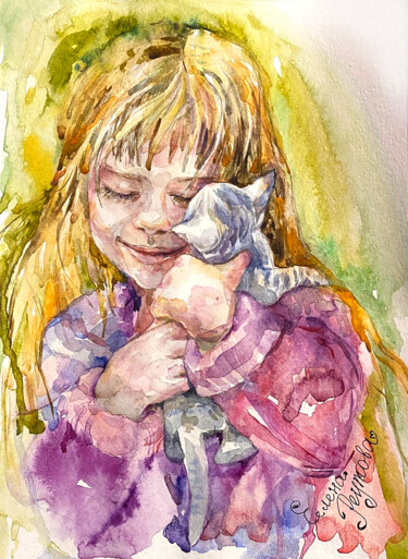 Painting titled "Proximity. A girl w…" by Elena Reutova, Original Artwork, Watercolor