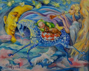 Painting titled "Good night, my belo…" by Elena Reutova, Original Artwork, Oil Mounted on Wood Stretcher frame