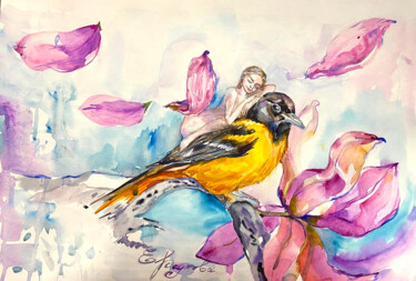 Painting titled "The soul of a bird.…" by Elena Reutova, Original Artwork, Watercolor