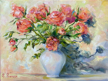 Painting titled "Bouquet of roses. S…" by Elena Reutova, Original Artwork, Oil Mounted on Wood Stretcher frame