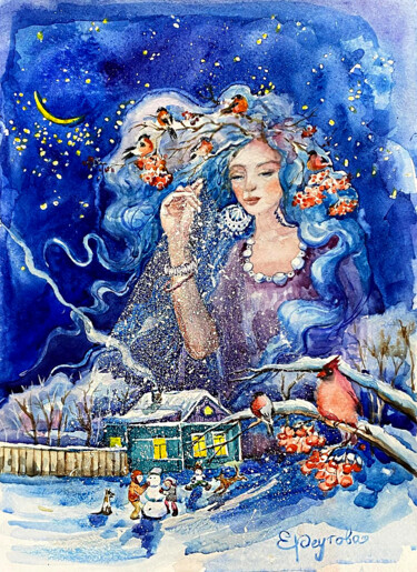 Schilderij getiteld "Magic Zimushka Wint…" door Elena Reutova, Origineel Kunstwerk, Aquarel