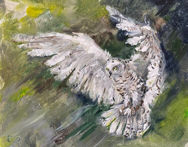 Painting titled "White Owl. A symbol…" by Elena Reutova, Original Artwork, Oil