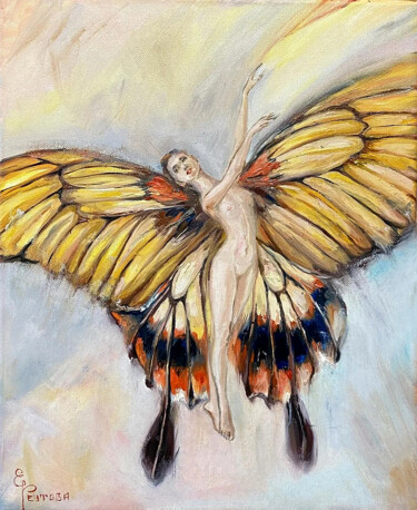 Painting titled "Butterfly. Tender g…" by Elena Reutova, Original Artwork, Oil Mounted on Wood Stretcher frame