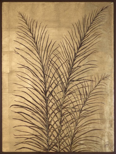 Pittura intitolato "Golden fern" da Elenaartdobro, Opera d'arte originale, Acrilico Montato su Telaio per barella in legno