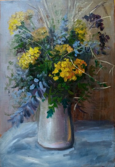 Pintura intitulada "Bouquet de fleurs j…" por Elena Rozhko, Obras de arte originais, Óleo Montado em Armação em madeira