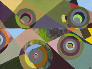 Painting titled "Gear Wheels" by Elena Salomon, Original Artwork, Tempera