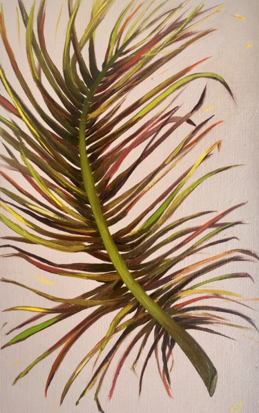 Painting titled "Palm Leaf" by Elena Salomon, Original Artwork, Oil
