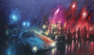 Картина под названием "Огни города" - Елена Самойлик, Подлинное произведение искусства, Масло Установлен на Деревянная рама…