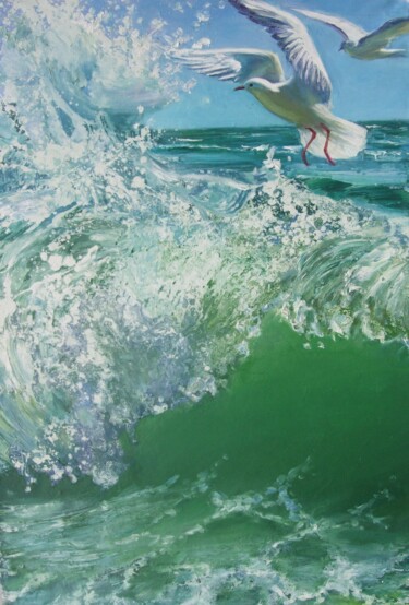 Картина под названием "Волна" - Елена Самойлик, Подлинное произведение искусства, Масло