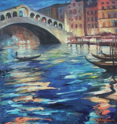 Картина под названием "Вечерняя Венеция. М…" - Елена Самойлик, Подлинное произведение искусства, Масло