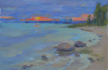 Painting titled "SUNRISE" by Elena Sechen, Original Artwork, Oil Mounted on Wood Stretcher frame