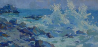 Painting titled "SEA SHORE" by Elena Sechen, Original Artwork, Oil Mounted on Wood Panel