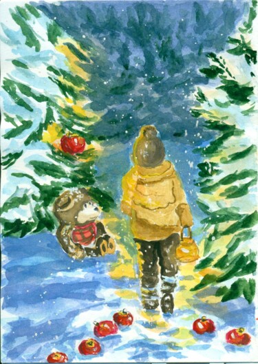 Painting titled "Лес чудес" by Elena Semenova, Original Artwork, Watercolor