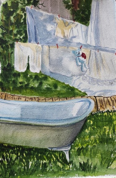 Painting titled "Big Wash" by Elena Semenova, Original Artwork, Watercolor